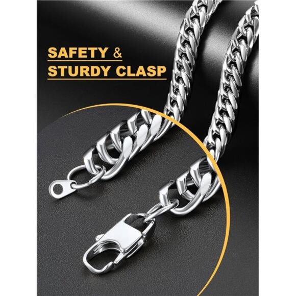 Men Cuban Link Chain Necklace, Stainless Steel Franco Curb Choker - Picture 5 of 7